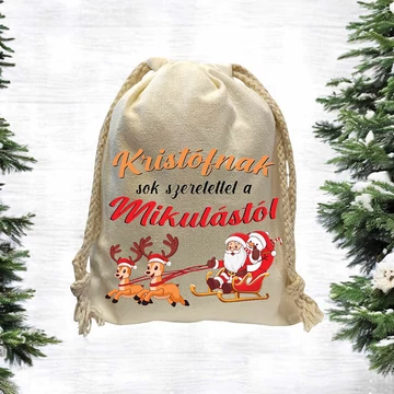 Neves mikulás zsák - télapó és szarvas mintával