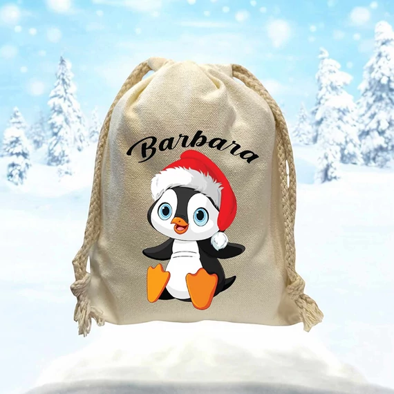Neves mikulás zsák - pingvin mintával3